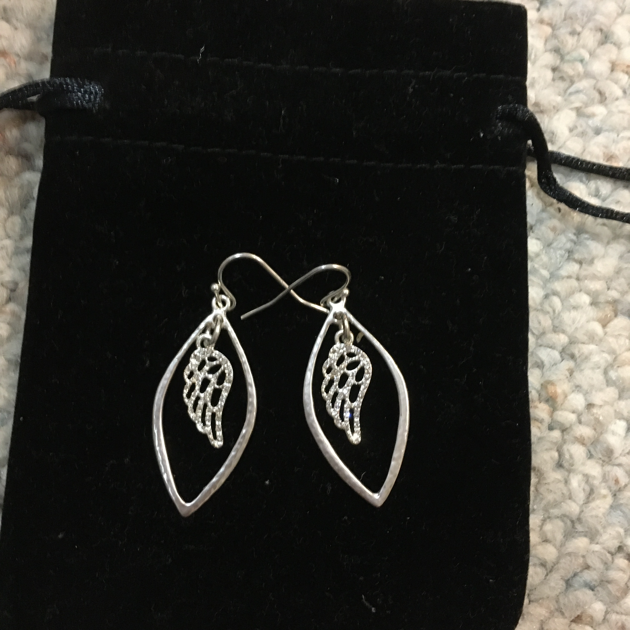 Silver Pave Angel Wing Almond Earrings