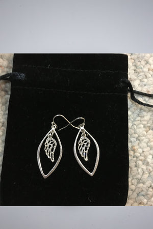 Silver Pave Angel Wing Almond Earrings